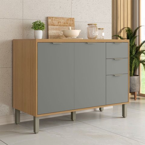Balcão de Cozinha 120 cm Colors 3 Portas 2 Gavetas Freijó/Moss - Kits Paraná