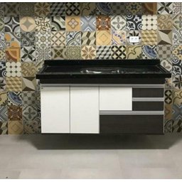 Gabinete para Pia de Cozinha de 1,50m Donatelo Preto e Branco Fosco 100% Mdf Rino Móveis Donatelo Br - 3