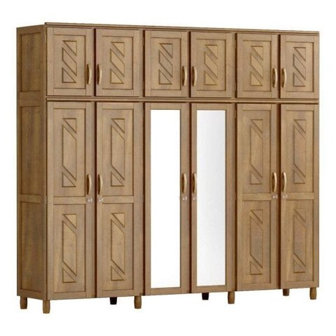 Guarda-Roupa Casal com Espelho 12 Portas 3 Gavetas Madeira Maciça Grécia 254cm