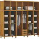Ver imagem 2 de Guarda-Roupa Casal com Espelho 12 Portas 3 Gavetas Madeira Maciça Grécia 254cm Marrom/Imbuia
