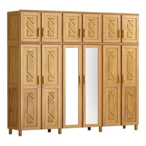 Guarda-Roupa Casal 12 Portas 3 Gavetas com Espelho Madeira Maciça Grécia Marrom/Mel