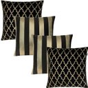 Ver imagem 1 de Kit 4 Capas de Almofadas Luxo Composê Geométrico e Listrado Preto e Dourado 45x45cm