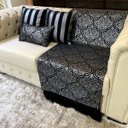 Ver imagem 7 de Kit Manta Arabesco, 2 Capas de Almofada e 1 Almofada Retangular Luxo Preto e Prata 45cmx45cm