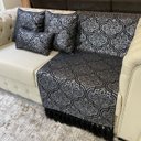 Ver imagem 1 de Kit Manta Arabesco, 2 Capas de Almofada e 1 Almofada Retangular Luxo Preto e Prata 45cmx45cm