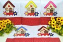 Ver imagem 1 de Kit Pano de Prato em Patchwork com 5 pçs - Casinhas Arte & Tear