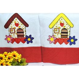 Kit Pano de Prato em Patchwork com 5 pçs - Casinhas Arte & Tear - 2