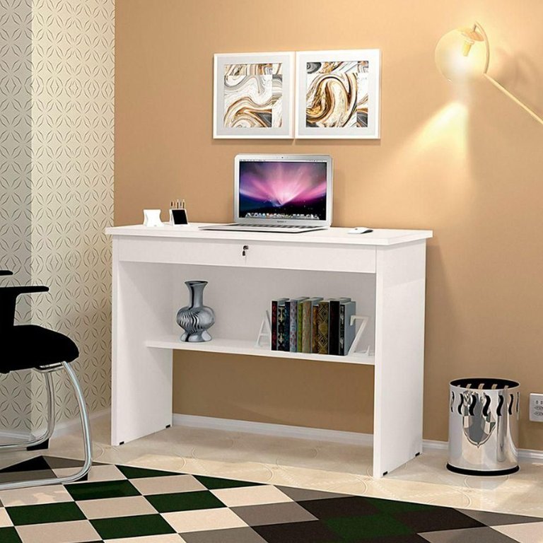 Mesa Computador Escrivaninha 1 Gaveta com Chave Orquídea Office 90 Cm - Branco Mesa Computador Escrivaninha 1 Gaveta com Chave Orquídea Office 90 Cm - Branco