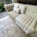 Ver imagem 7 de Kit Manta Listrado, 2 Capas de Almofada e 1 Almofada Retangular Luxo Branco com Dourado 45cmx45cm