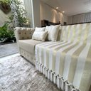 Ver imagem 2 de Kit Manta Listrado, 2 Capas de Almofada e 1 Almofada Retangular Luxo Branco com Dourado 45cmx45cm