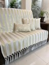 Ver imagem 6 de Kit Manta Listrado, 2 Capas de Almofada e 1 Almofada Retangular Luxo Branco com Dourado 45cmx45cm