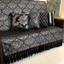 Ver imagem 1 de Kit Manta Arabesco e 4 Capas de Almofada Luxo Preto e Prata 45x45cm