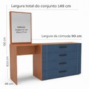 Ver imagem 3 de Cômoda Penteadeira 4 Gavetas Lisboa Azul/Freijó