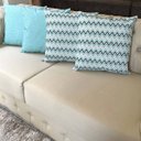 Ver imagem 3 de Kit 4 Capas de Almofadas Chevron e Liso Verde Água Impermeável 45x45cm