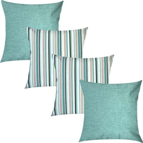 Kit 4 Capas de Almofadas Chevron e Liso Verde Água Impermeável 45x45cm