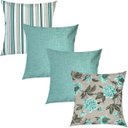 Ver imagem 1 de Kit 4 Capas de Almofadas Floral, Listrado e Liso Verde Água Impermeável 45x45cm