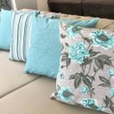 Ver imagem 2 de Kit 4 Capas de Almofadas Floral, Listrado e Liso Verde Água Impermeável 45x45cm
