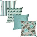 Ver imagem 1 de Kit 4 Capas de Almofadas Floral, Chevron, Listrado e Liso Verde Água Impermeável 45x45cm