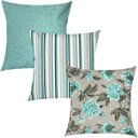 Ver imagem 1 de Kit 3 Capas de Almofadas Floral, Listrado e Liso Verde Água Impermeável 45x45cm