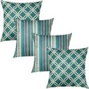 Ver imagem 1 de Kit 4 Capas de Almofadas Listrado e Geométrico Verde Mar Sued Premium 45x45cm