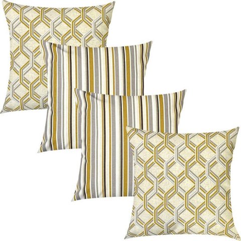 Kit 4 Capas de Almofadas Floral e Listrado Amarelo Impermeável 45x45cm