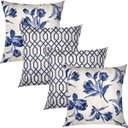Ver imagem 1 de Kit 4 Capas de Almofadas Floral e Geométrico Azul Sued Premium 45x45cm