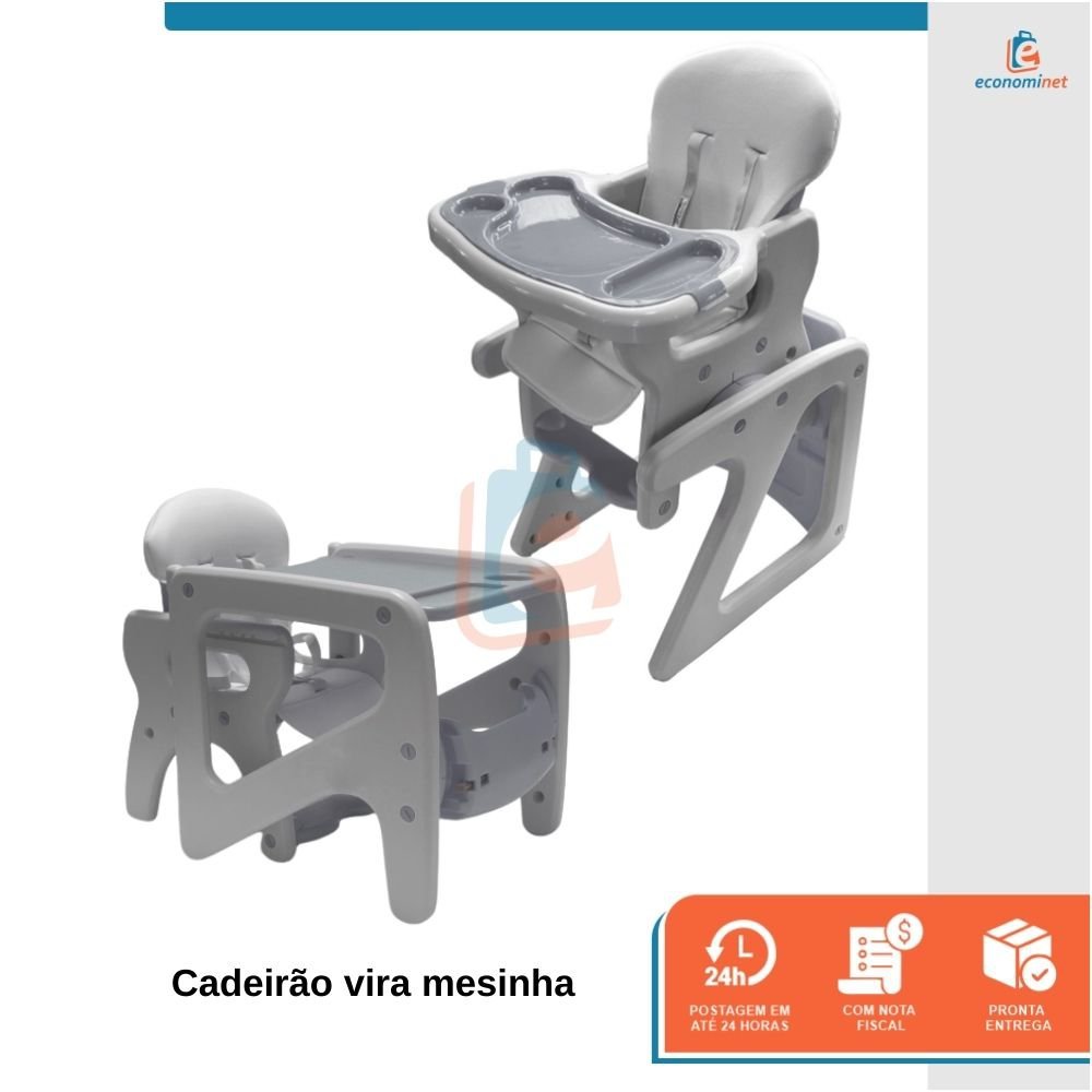 Cadeirão 2 em 1 Vira-Mesinha e Alimentação Baby Style Cinza - 4