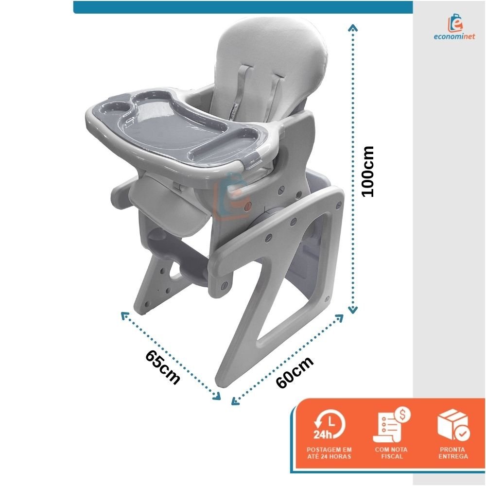 Cadeirão 2 em 1 Vira-Mesinha e Alimentação Baby Style Cinza - 6