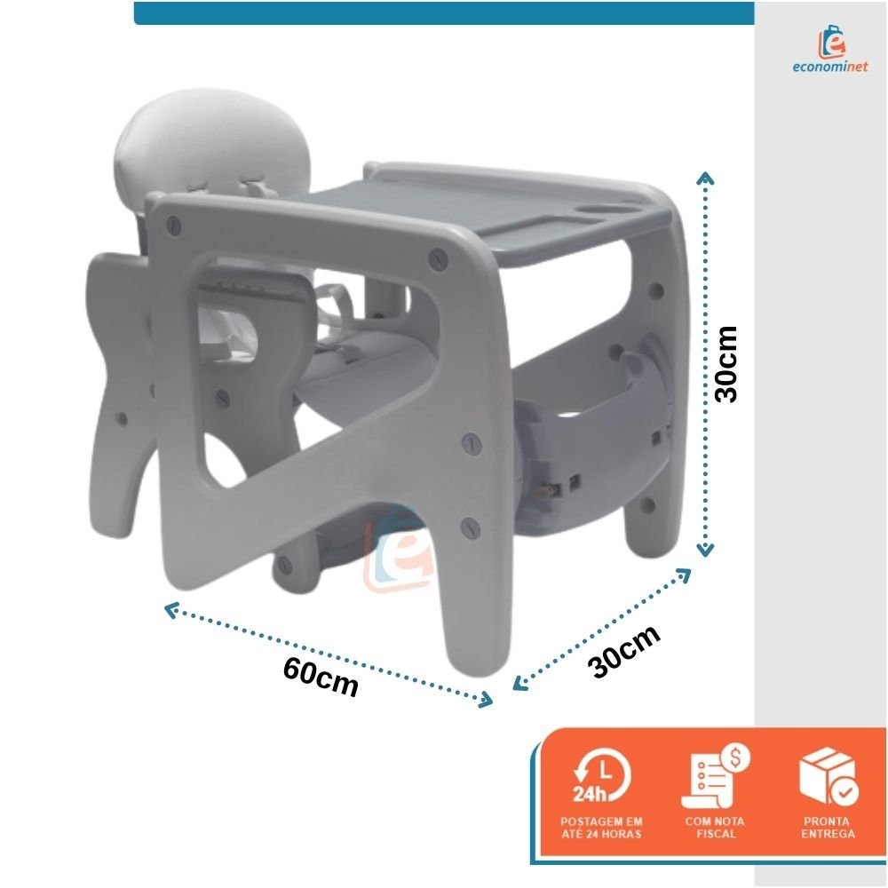 Cadeirão 2 em 1 Vira-Mesinha e Alimentação Baby Style Cinza - 2