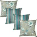 Ver imagem 1 de Kit 4 Capas de Almofadas Floral e Listrado Verde Mar Sued Premium 45x45cm