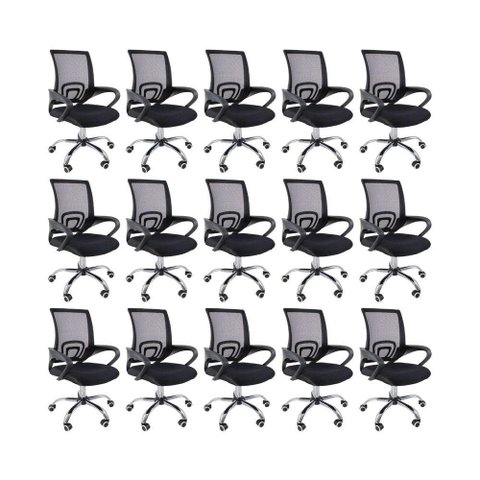 Kit 15 Cadeiras de Escritório Begonia Tela Mesh Ergonômico Preto