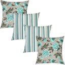 Ver imagem 1 de Kit 4 Capas de Almofadas Floral e Listrado Verde Água Impermeável 45x45cm