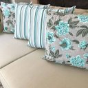 Ver imagem 2 de Kit 4 Capas de Almofadas Floral e Listrado Verde Água Impermeável 45x45cm