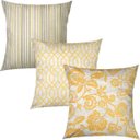 Ver imagem 1 de Kit 3 Capas de Almofadas Floral, Geométrico e Listrado Amarelo Sued Premium 45x45cm