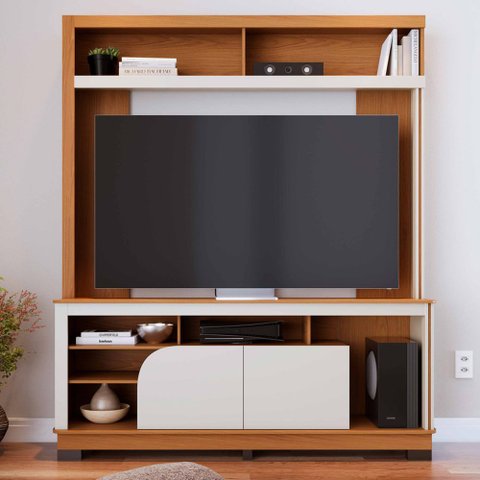 Estante Painel para TV 65 pol 160cm Doman C04 Freijó Off White Matte - Lyam Decor