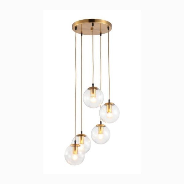 LUSTRE PENDENTE GOLD JASON MILLER 5 GLOBOS