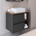 Ver imagem 2 de Gabinete de Banheiro Suspenso 60cm com 2 Nichos 1 Porta Basculante e 1 Gaveta Bh8005 Mel/grafite com