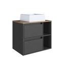 Ver imagem 1 de Gabinete de Banheiro Suspenso 60cm com 2 Nichos 1 Porta Basculante e 1 Gaveta Bh8005 Mel/grafite com