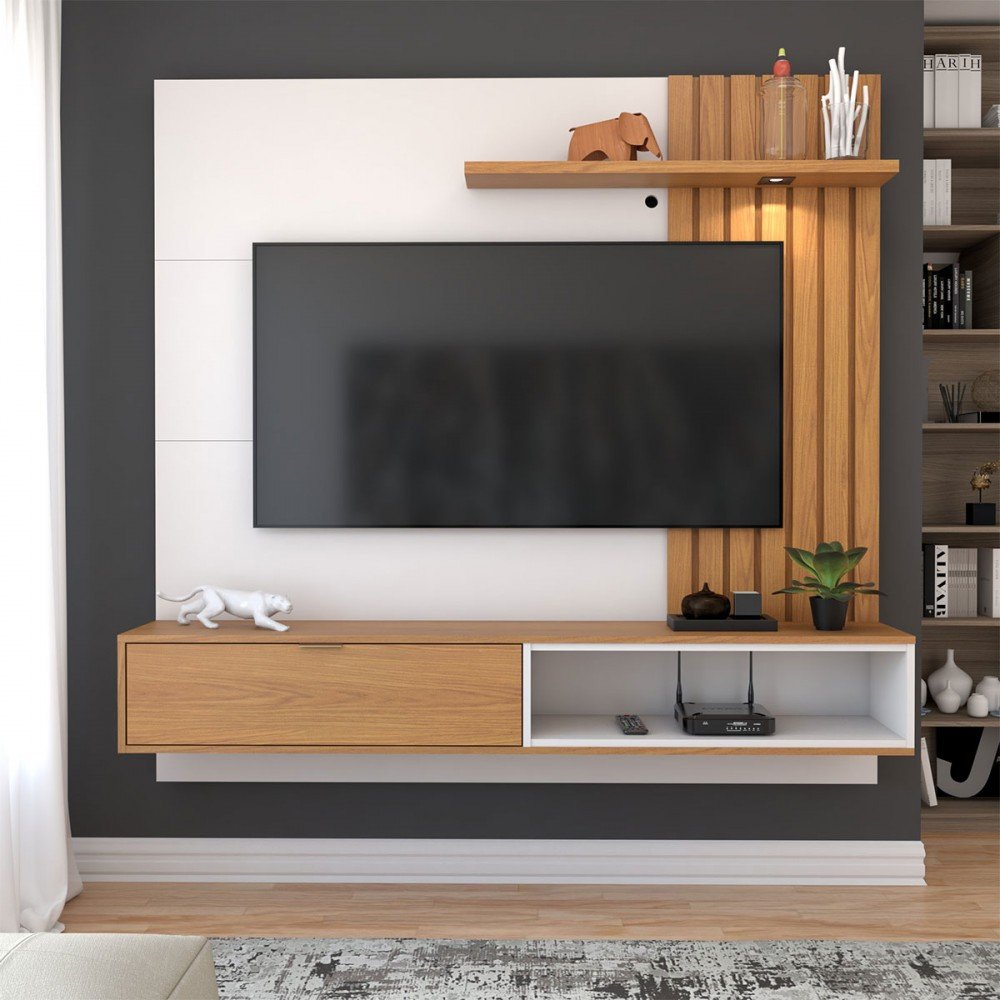 Painel para Tv até 60 Polegadas Caribe 1 Porta 1 Prateleira Off White ...