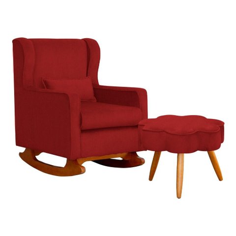 Poltrona C/ Puff Balanço Amamentação Aurora Suede Vermelho - Lm Decor