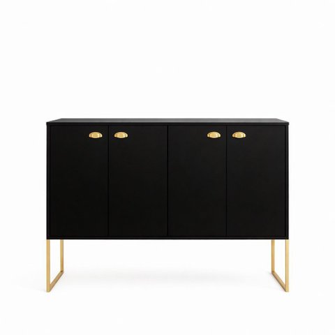 Aparador Buffet Multiuso 4 Portas em Mdf – Armário Decorativo para Sala, Jantar ou Hall: Preto