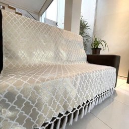 Manta para Sofá em Tecido Jacquard Luxo Geométrico Branco com Dourado 190x140cm - 2