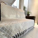 Ver imagem 2 de Manta para Sofá em Tecido Jacquard Luxo Geométrico Branco com Dourado 190x140cm