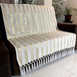 Manta para Sofá em Tecido Jacquard Luxo Listrado Branco com Dourado 190x140cm - 1
