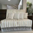 Ver imagem 3 de Manta para Sofá em Tecido Jacquard Luxo Listrado Branco com Dourado 190x140cm