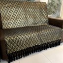 Ver imagem 2 de Manta para Sofá Tecido Jacquard Luxo Geométrico Preto e Dourado 190x140cm