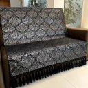 Ver imagem 1 de Manta para Sofá Tecido Jacquard Luxo Arabesco Preto e Prata190x140cm