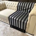 Ver imagem 1 de Manta para Sofá Tecido Jacquard Luxo Listrado Preto e Prata190x140cm