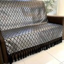 Ver imagem 2 de Manta para Sofá Tecido Jacquard Luxo Geométrico Preto e Prata 190x140cm