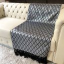 Ver imagem 1 de Manta para Sofá Tecido Jacquard Luxo Geométrico Preto e Prata 190x140cm