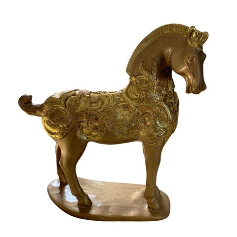 Escultura Decorativo Cavalo Dourado Impacto Visual para Sala, Escritório ou Hall a:29 C:27